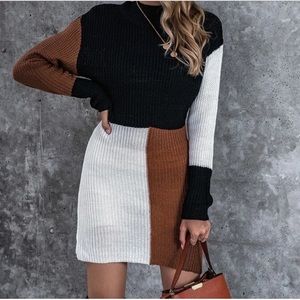 Cut and Sew Mock Neck Sweater Dress